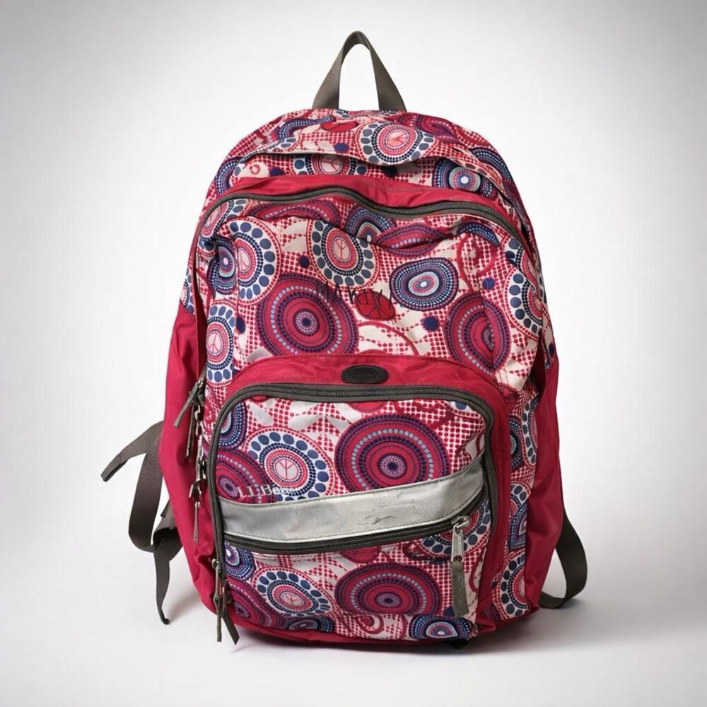 LL Bean Deluxe Book Pack Backpack Pink Swirl Kids School Travel Camping Hike Bag